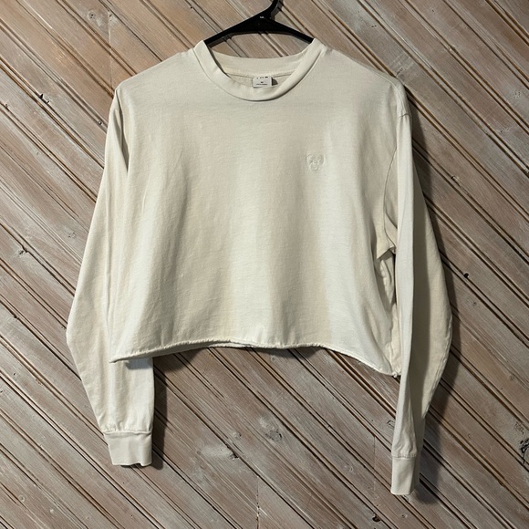 TNA Tops - TNA Bright White Long Sleeve Cropped Shirt Embroidered Logo Basic